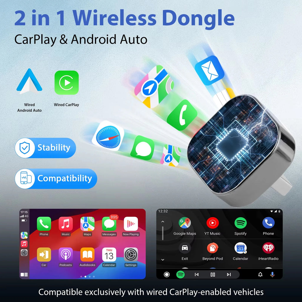 Adaptador Inalámbrico CarPlay + Android Auto 2 en 1